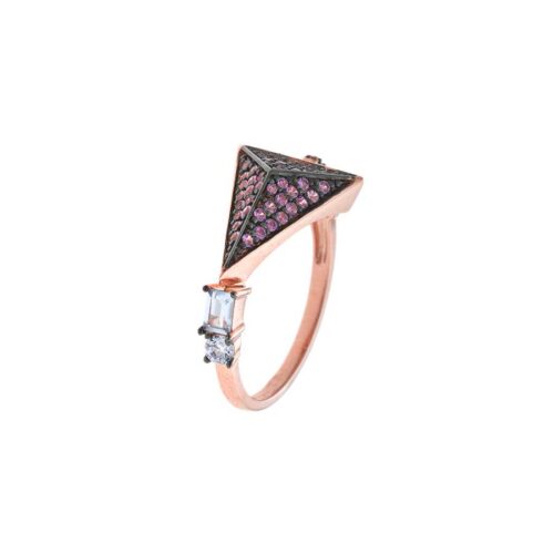 anillo tetraedro circonitas multicolor plata rosa salvatore