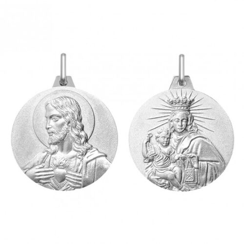 Medalla escapulario Plata Virgen Carmen y Sagrado Corazón