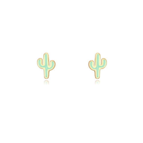 Pendientes cactus esmalte verde plata dorada