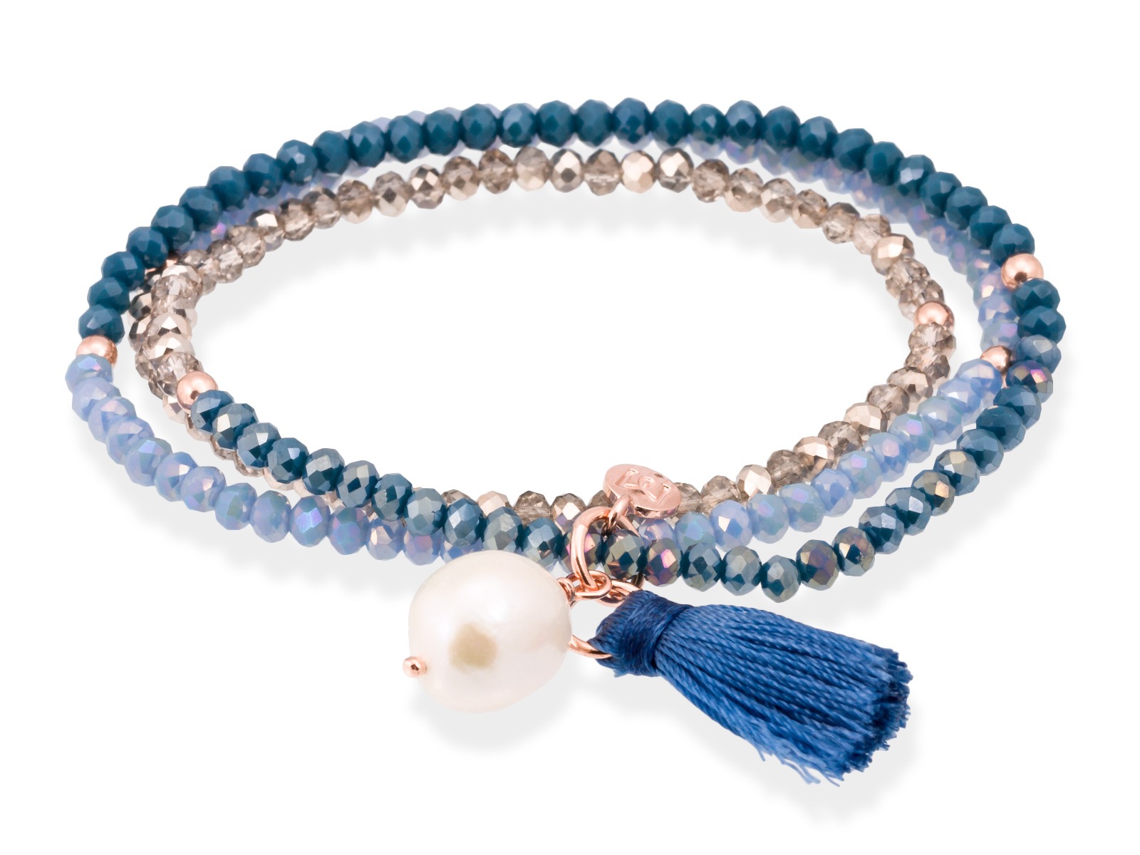 Pulsera Zen de Marina García, Niágara en Plata de Ley chapada en Oro Rosa, con colgante de perla natural