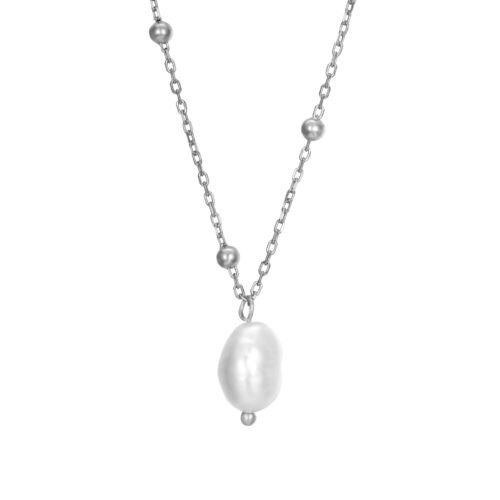 Cadena colgante Perla barroca plata rodiada