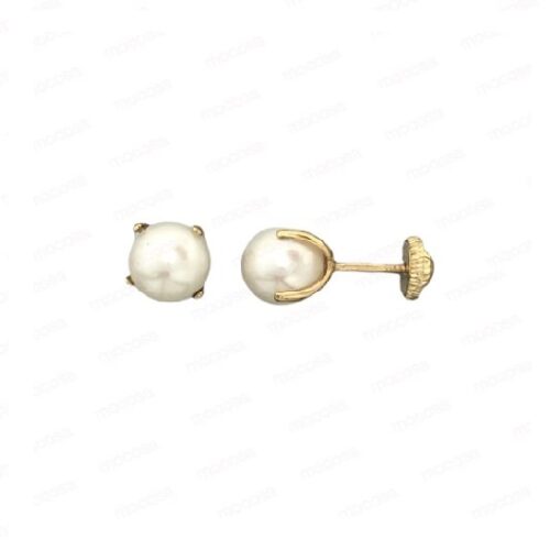 Pendientes perlas cultivadas garras bebé niña oro amarillo MOCOSA 4 mm